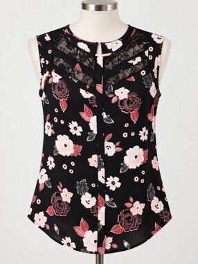 Candie’s Black Pink Floral Lace Blouse S